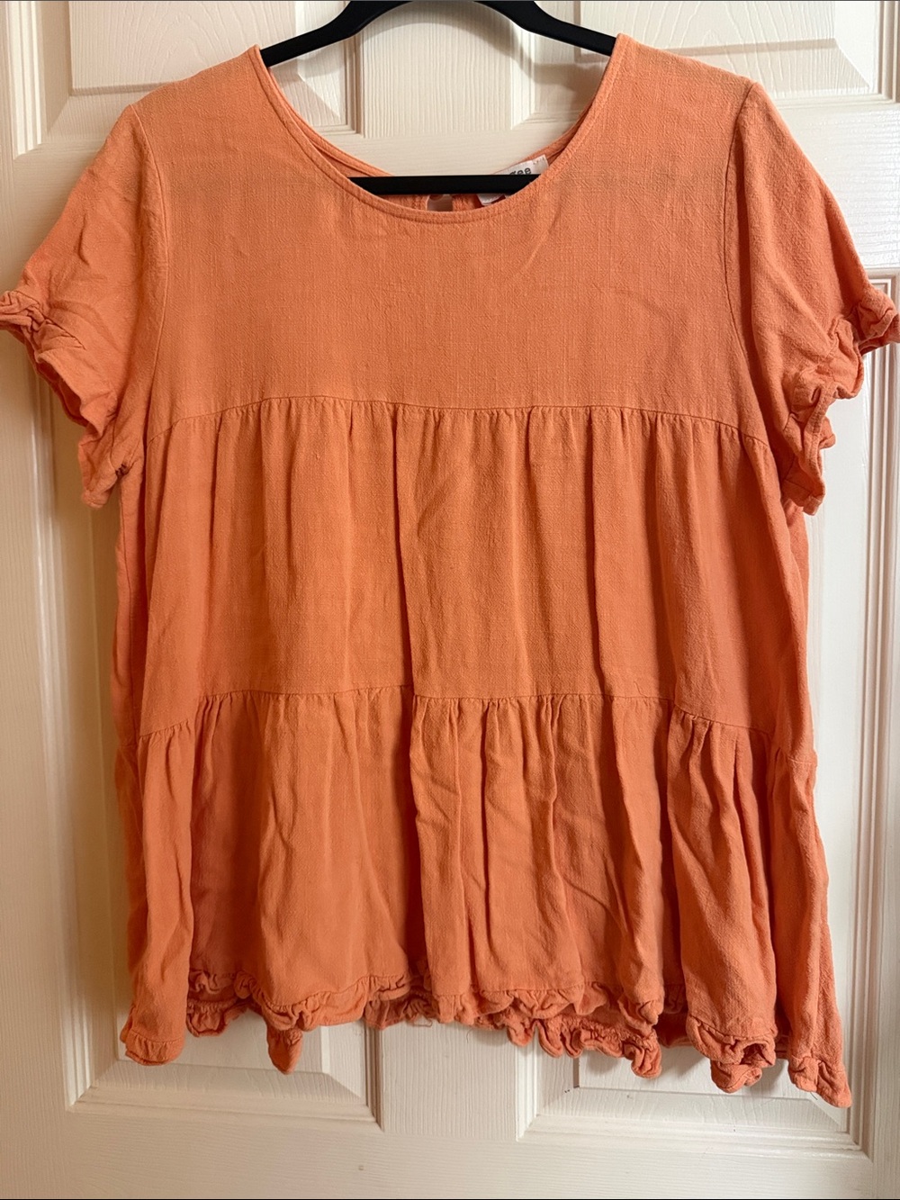 Umgee Tiered Short-Sleeve Frayed Babydoll Top